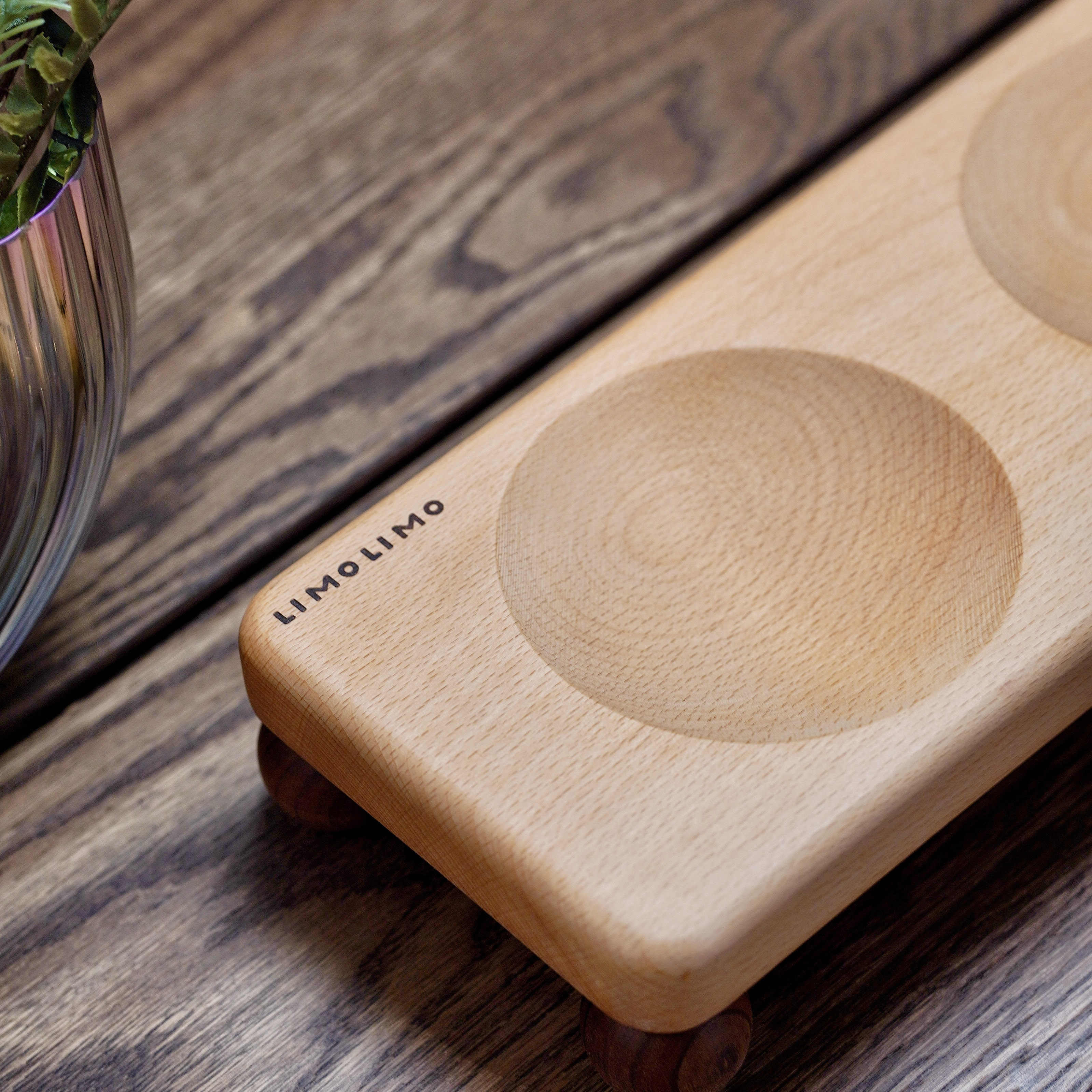 Solid Wood Pet Bowl With Ceramic Insert