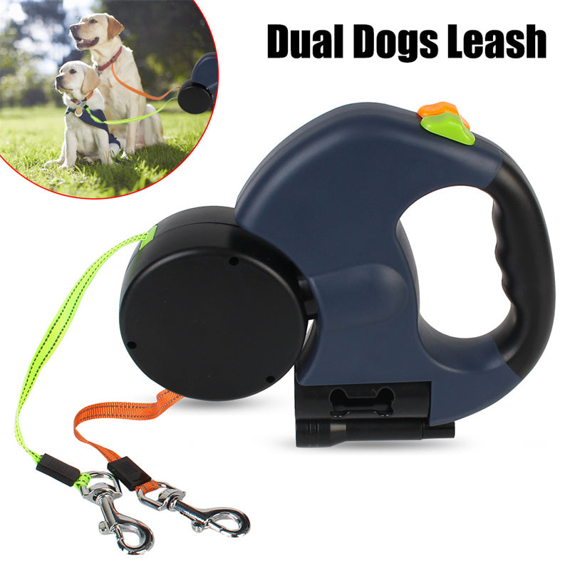 Pet Retractable Reflective Dual Leash with Light