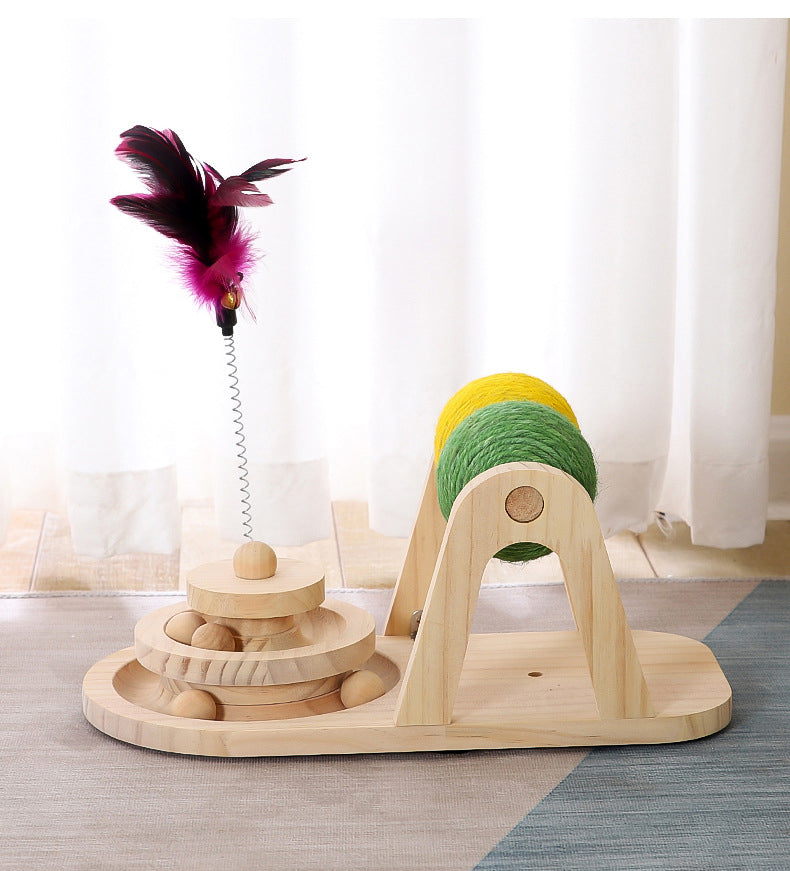 Pet Wooden Turntable Sisal Ball Interactive Toy