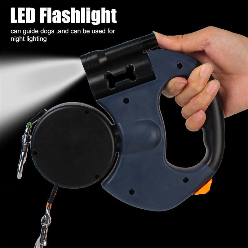 Pet Retractable Reflective Dual Leash with Light