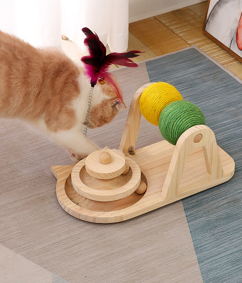 Pet Wooden Turntable Sisal Ball Interactive Toy