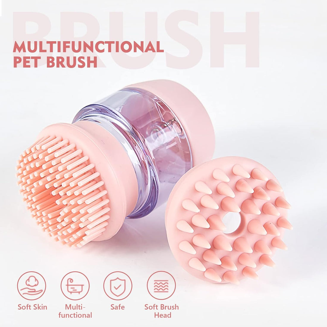 Silicone Pet Bath Grooming Brush With Shampoo Dispenser