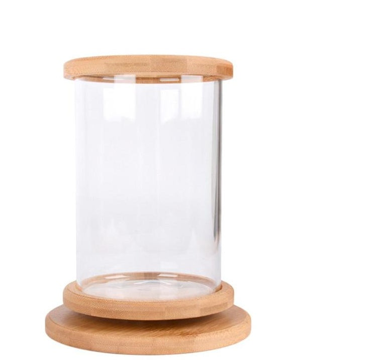 Pet Mini Glass Aquarium Bamboo Base Fish Bowl