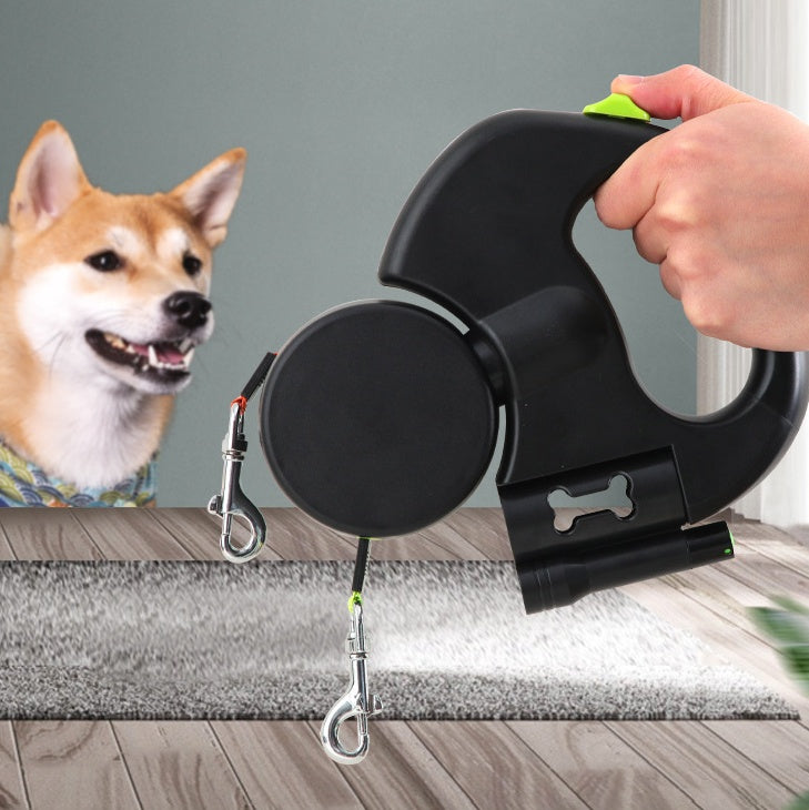 Pet Retractable Reflective Dual Leash with Light