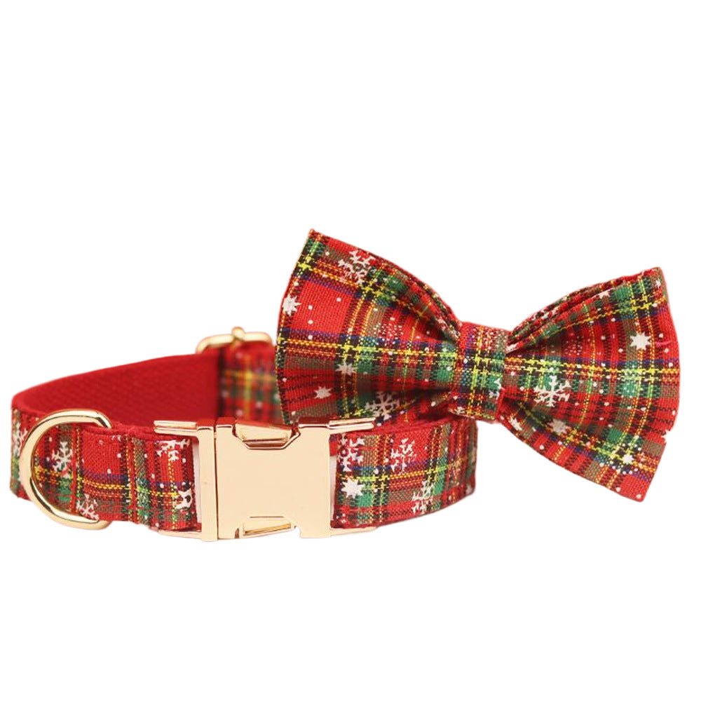 Christmas Pet Collar Leash With Bowknot And Plaid Design
