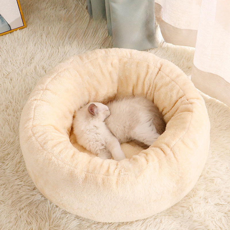 Plush Round Pet Bed Soft Donut Cushion Mat