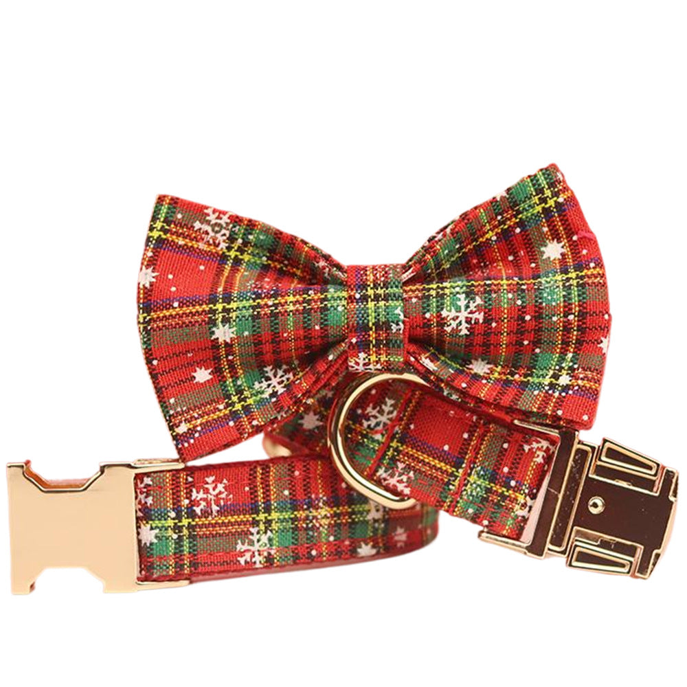 Christmas Pet Collar Leash With Bowknot And Plaid Design