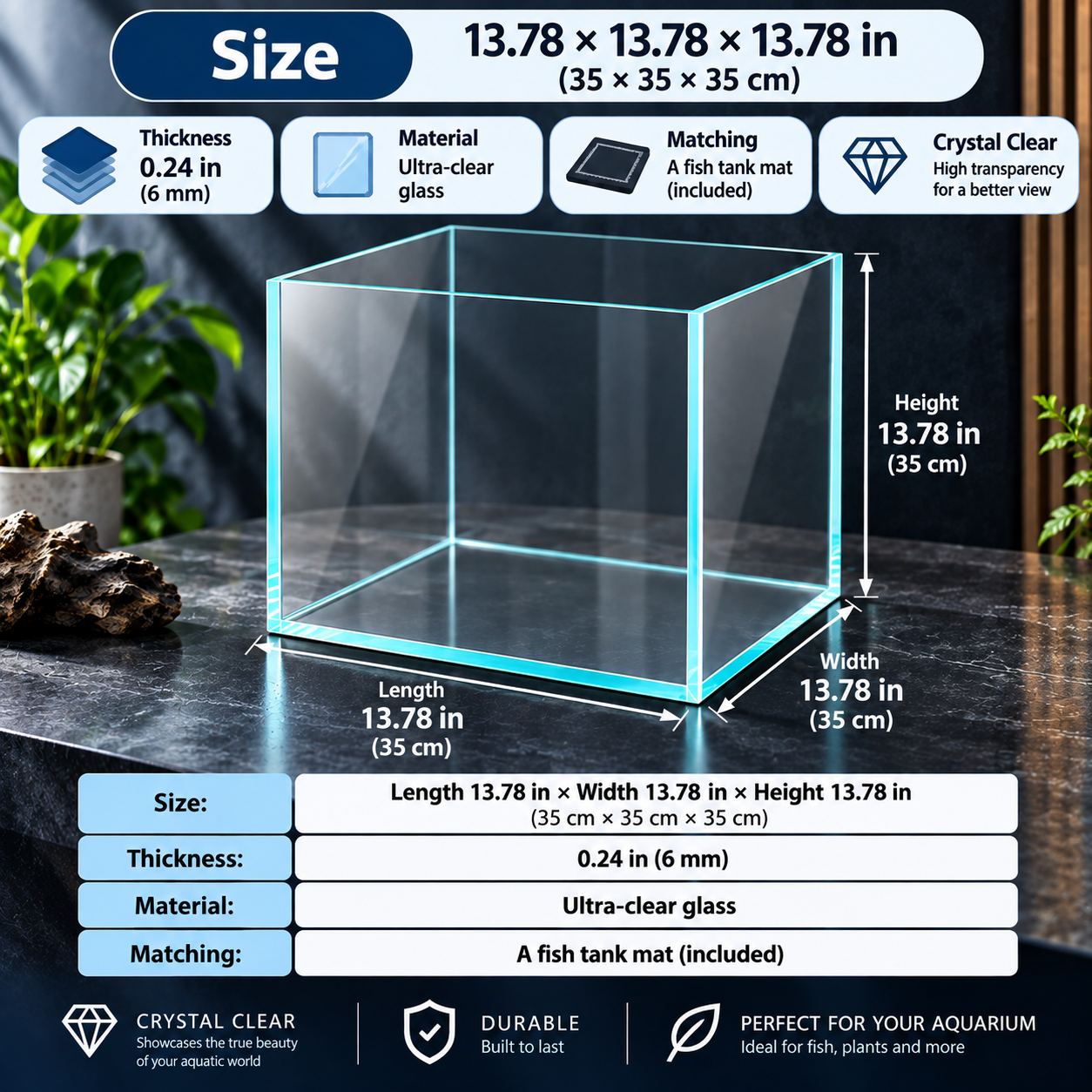Ultra-Clear Glass Fish Tank 3 Sizes