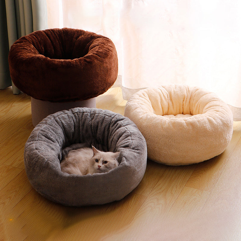 Plush Round Pet Bed Soft Donut Cushion Mat