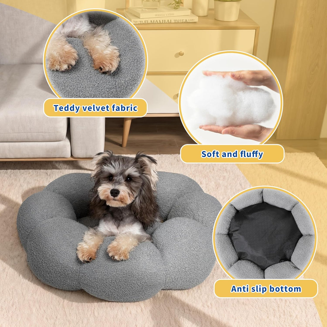 Calming Fluffy Flower Round Pet Bed Non-Slip