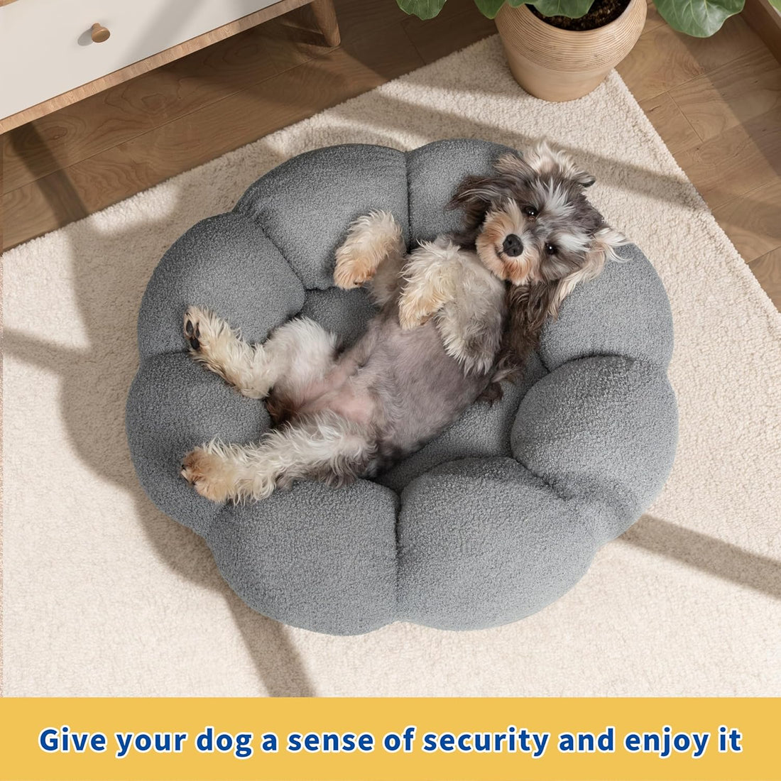 Calming Fluffy Flower Round Pet Bed Non-Slip