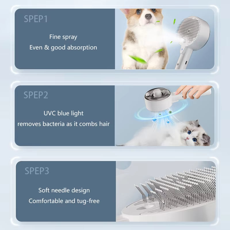 3-in-1 Electric Pet Grooming Steam Brush