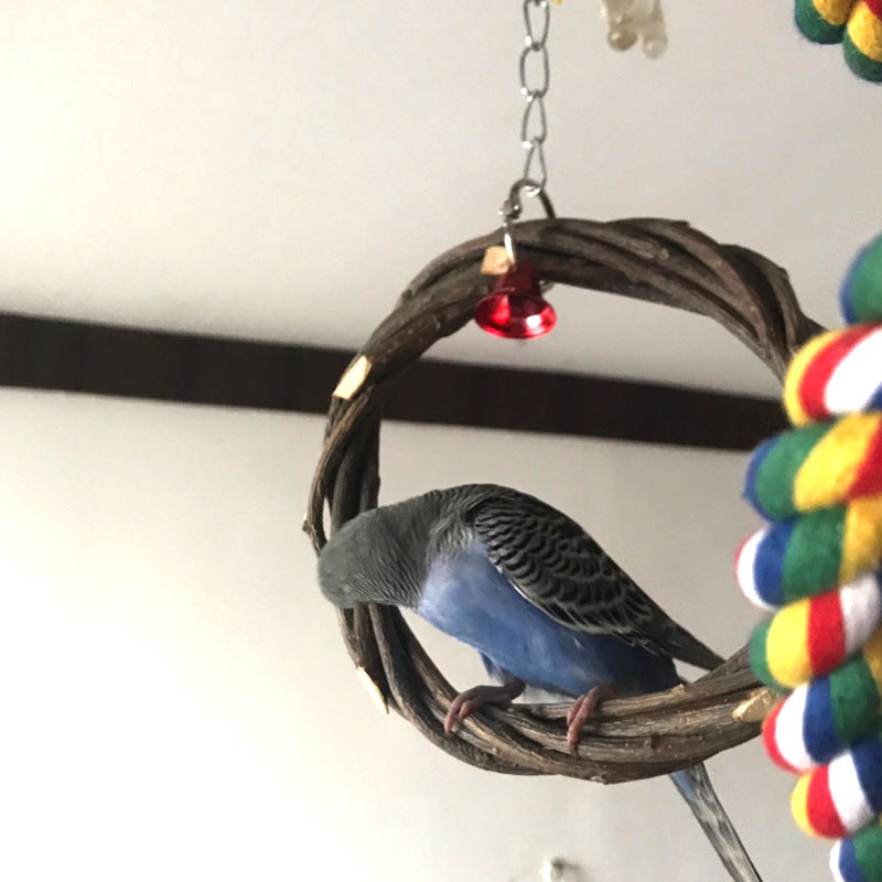 Pet Rattan Ring Bird Standing Frame Chewing Cage Toy