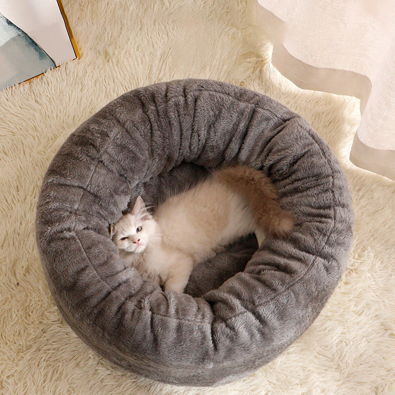 Plush Round Pet Bed Soft Donut Cushion Mat