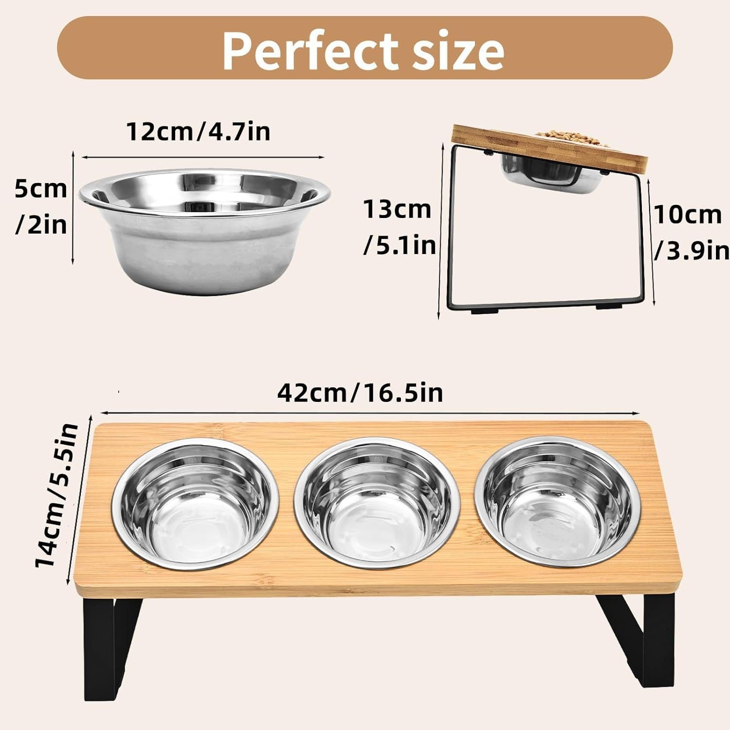 Iron and Wood Pet Feeding Rack With Bowl Holder