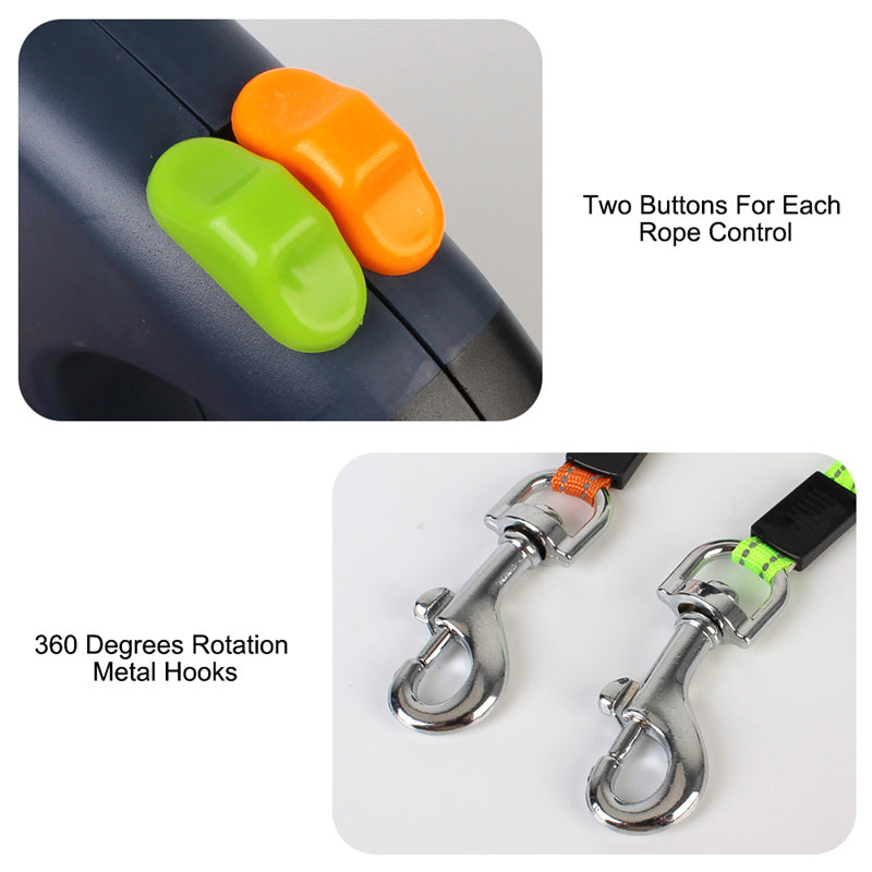 Pet Retractable Reflective Dual Leash with Light