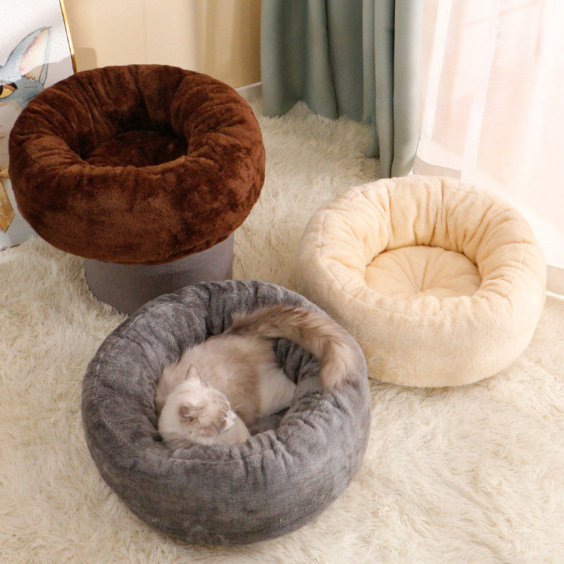 Plush Round Pet Bed Soft Donut Cushion Mat