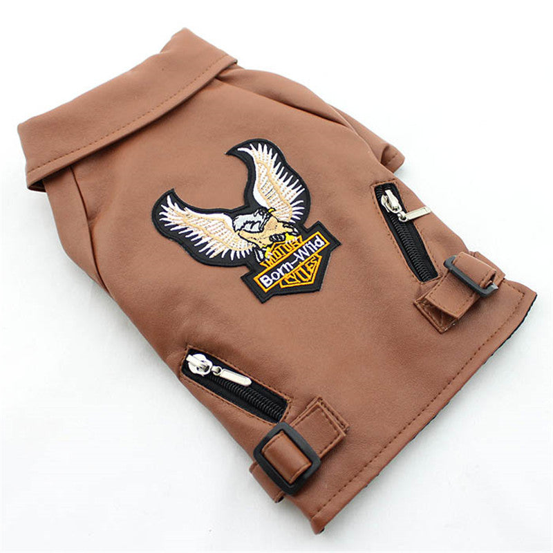 Embroidered Eagle Leather Pet Jacket