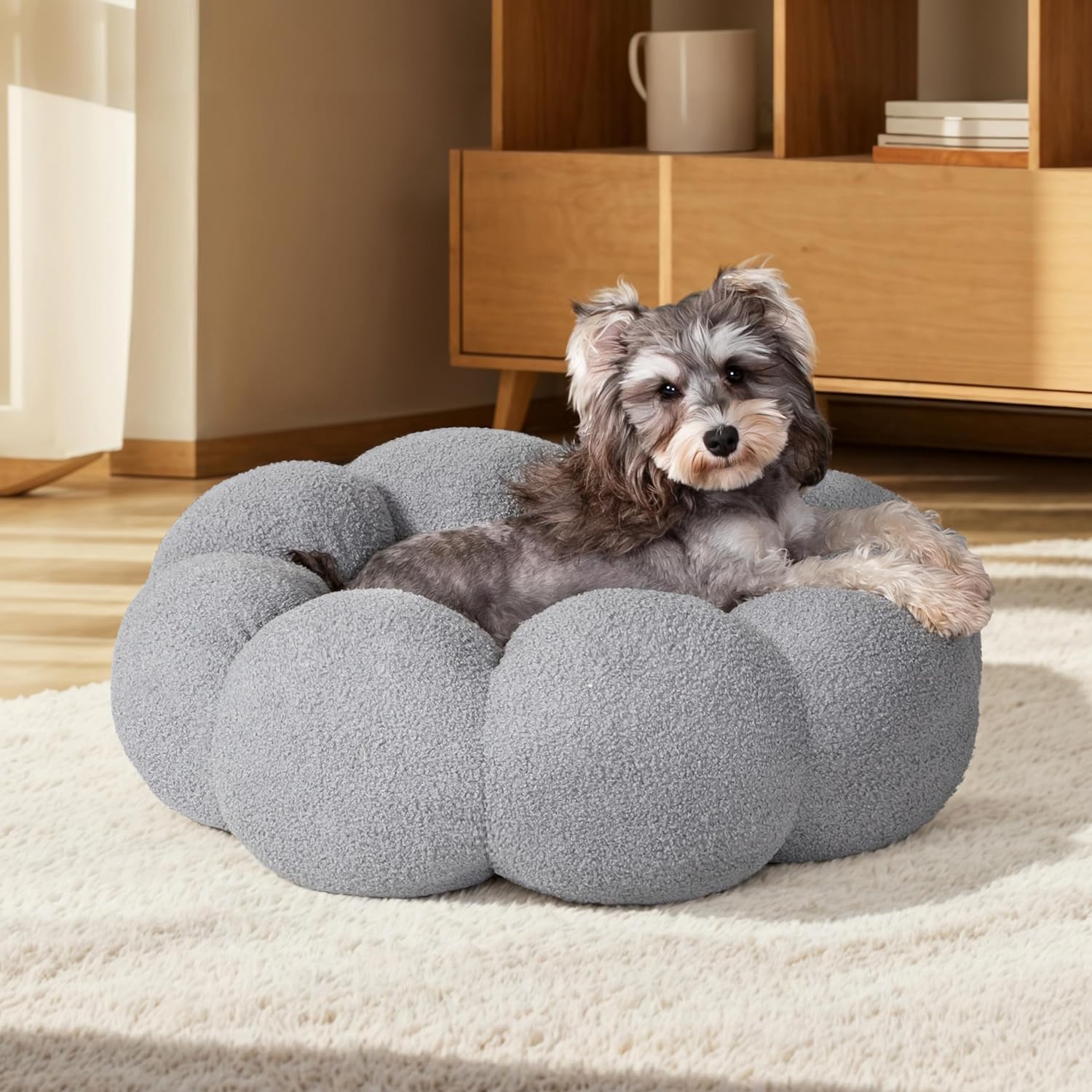 Calming Fluffy Flower Round Pet Bed Non-Slip