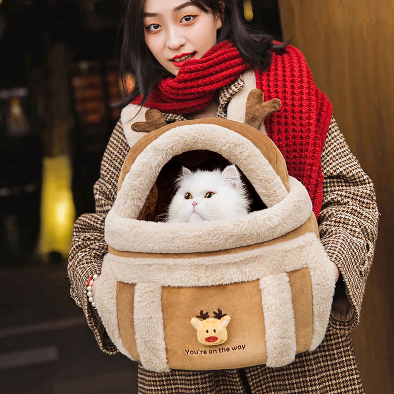 Plush Winter Pet Travel Carrier Backpack With Hand Warmers