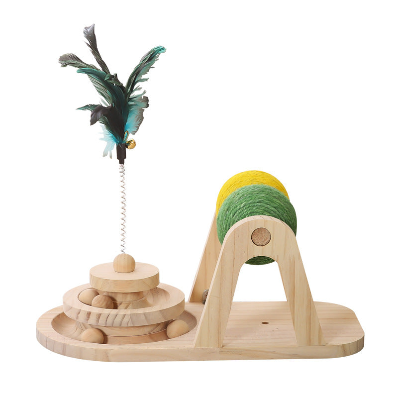 Pet Wooden Turntable Sisal Ball Interactive Toy