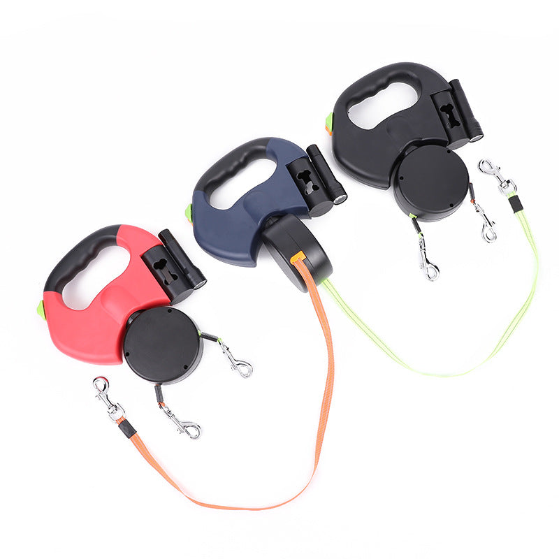 Pet Retractable Reflective Dual Leash with Light