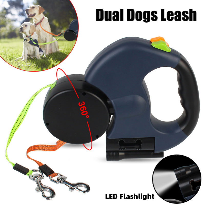 Pet Retractable Reflective Dual Leash with Light