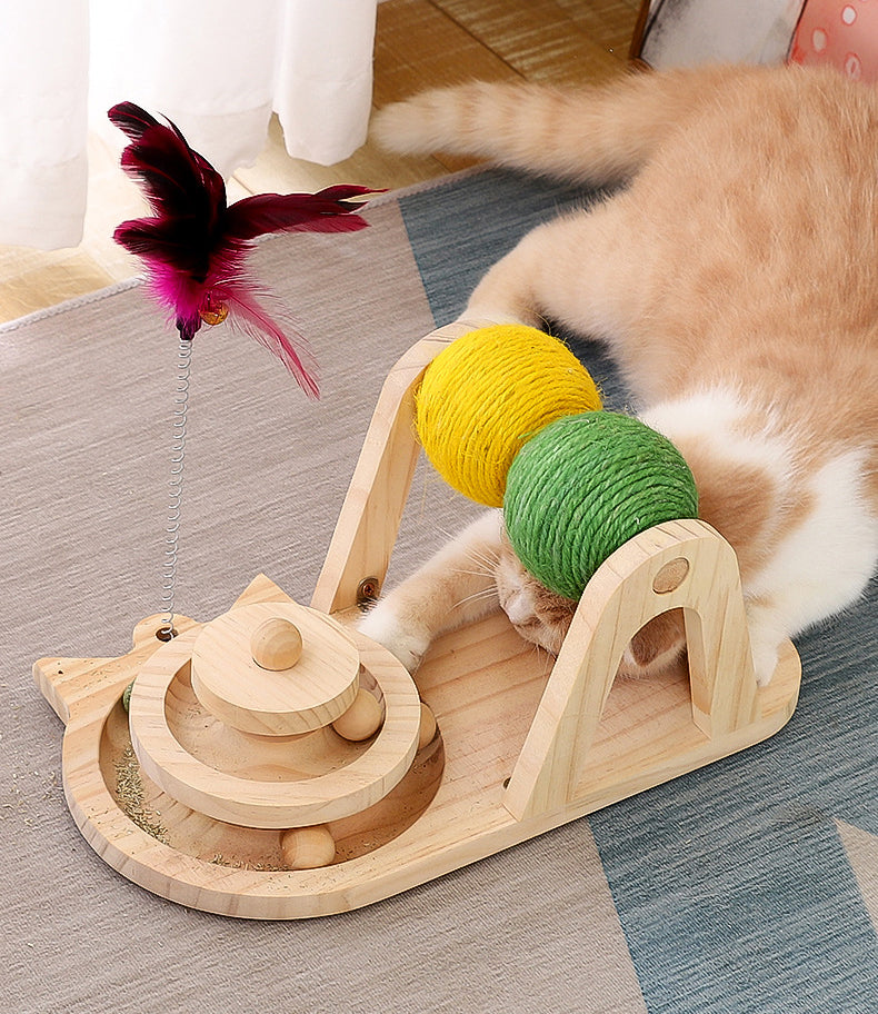Pet Wooden Turntable Sisal Ball Interactive Toy