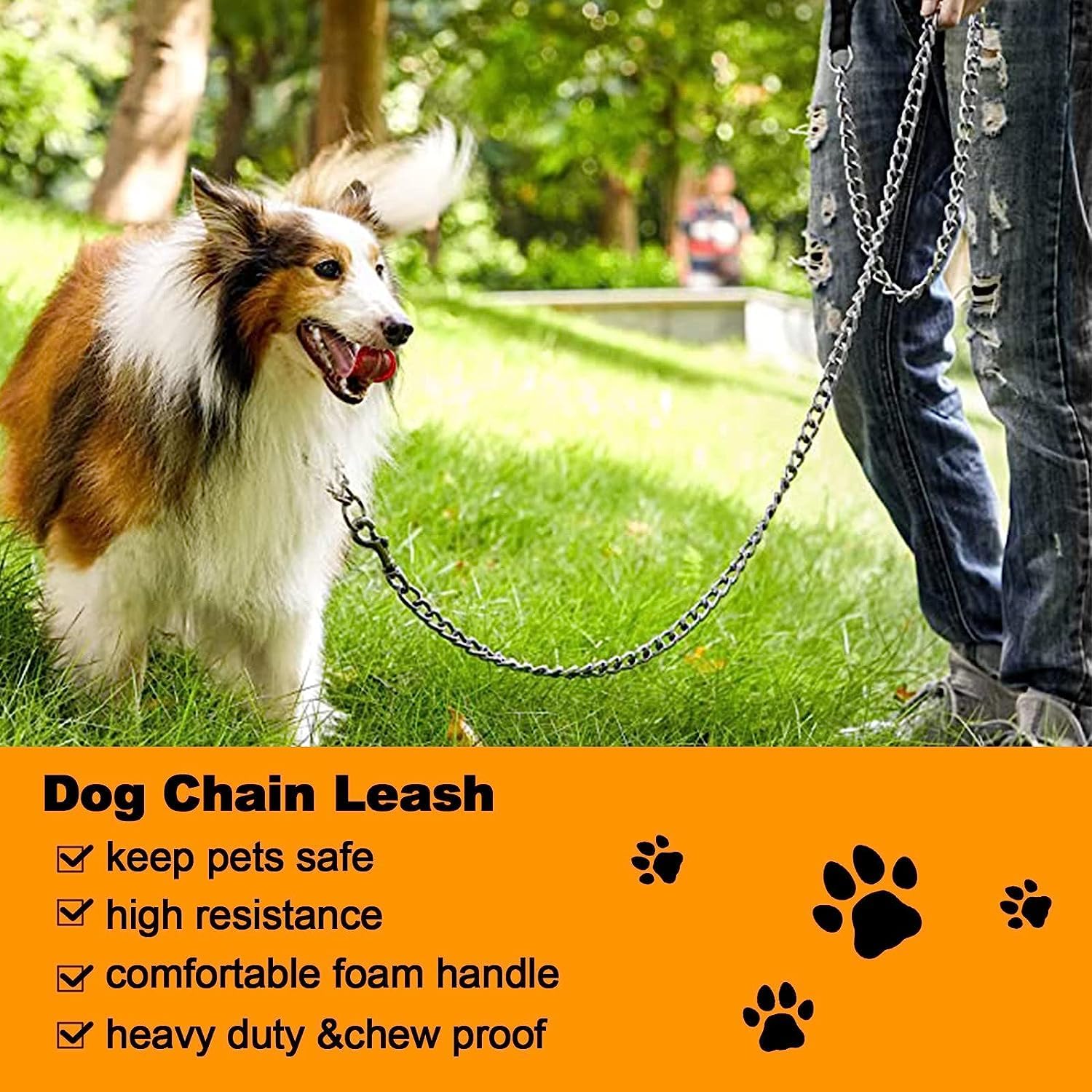 Heavy Duty Metal Pet Leash Chew-Proof Padded Handle