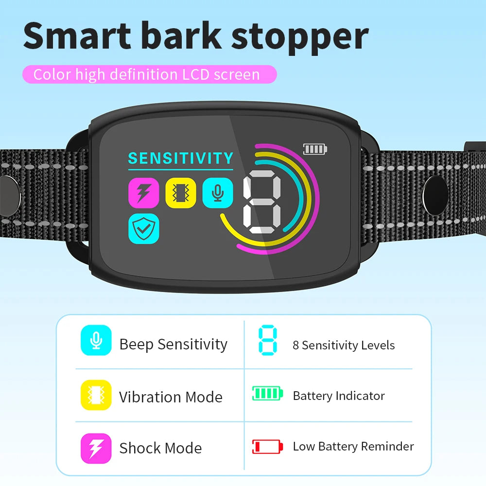 Smart Automatic Anti Barking Pet Collar Rechargeable Waterproof Design