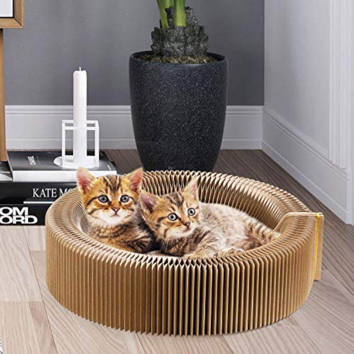 Collapsible Round Cardboard Pet Scratcher Lounge Bed