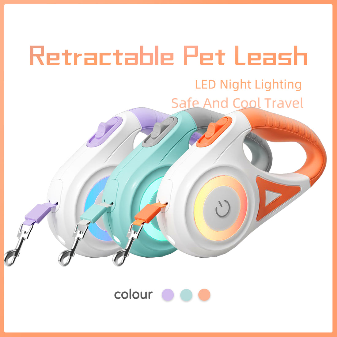 Retractable Pet Leash With Collar And LED Spotlight