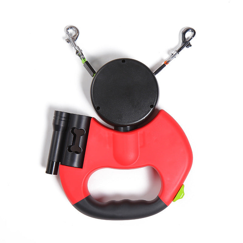 Pet Retractable Reflective Dual Leash with Light