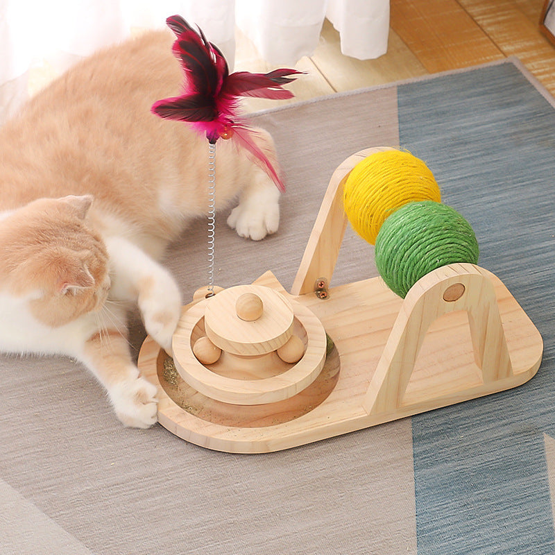 Pet Wooden Turntable Sisal Ball Interactive Toy