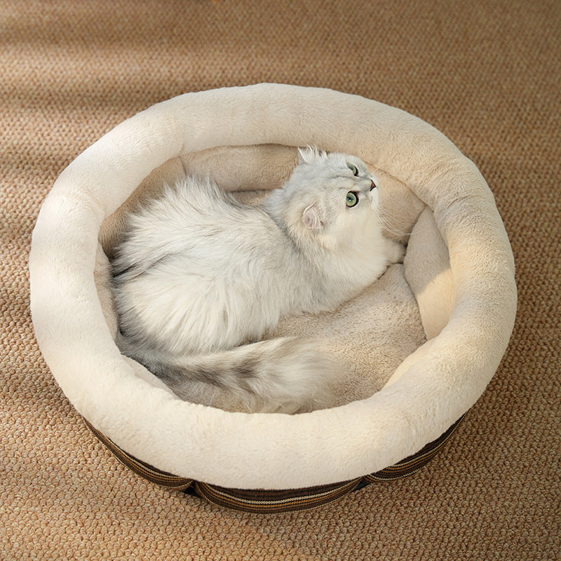 Linen Round Non-Slip Pet Bed Mat