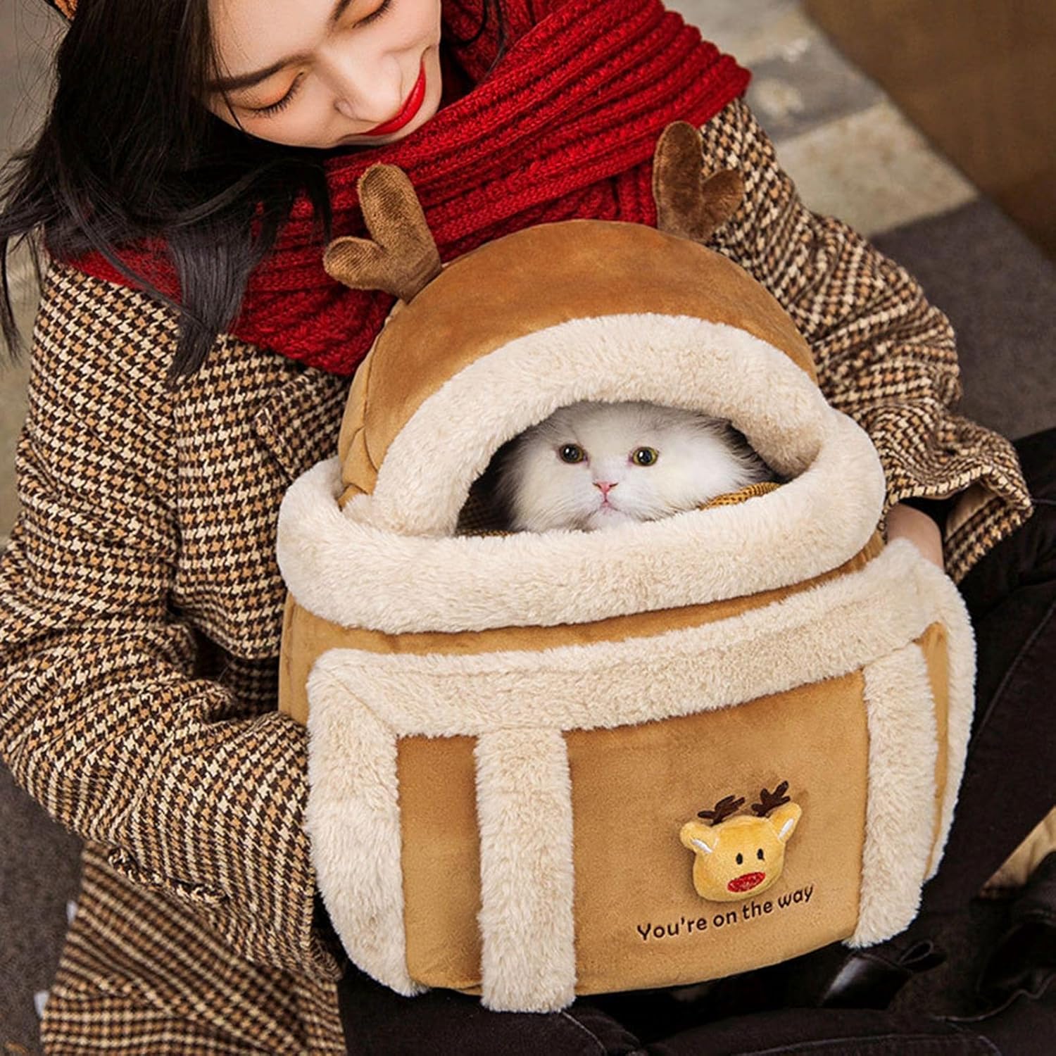 Plush Winter Pet Travel Carrier Backpack With Hand Warmers