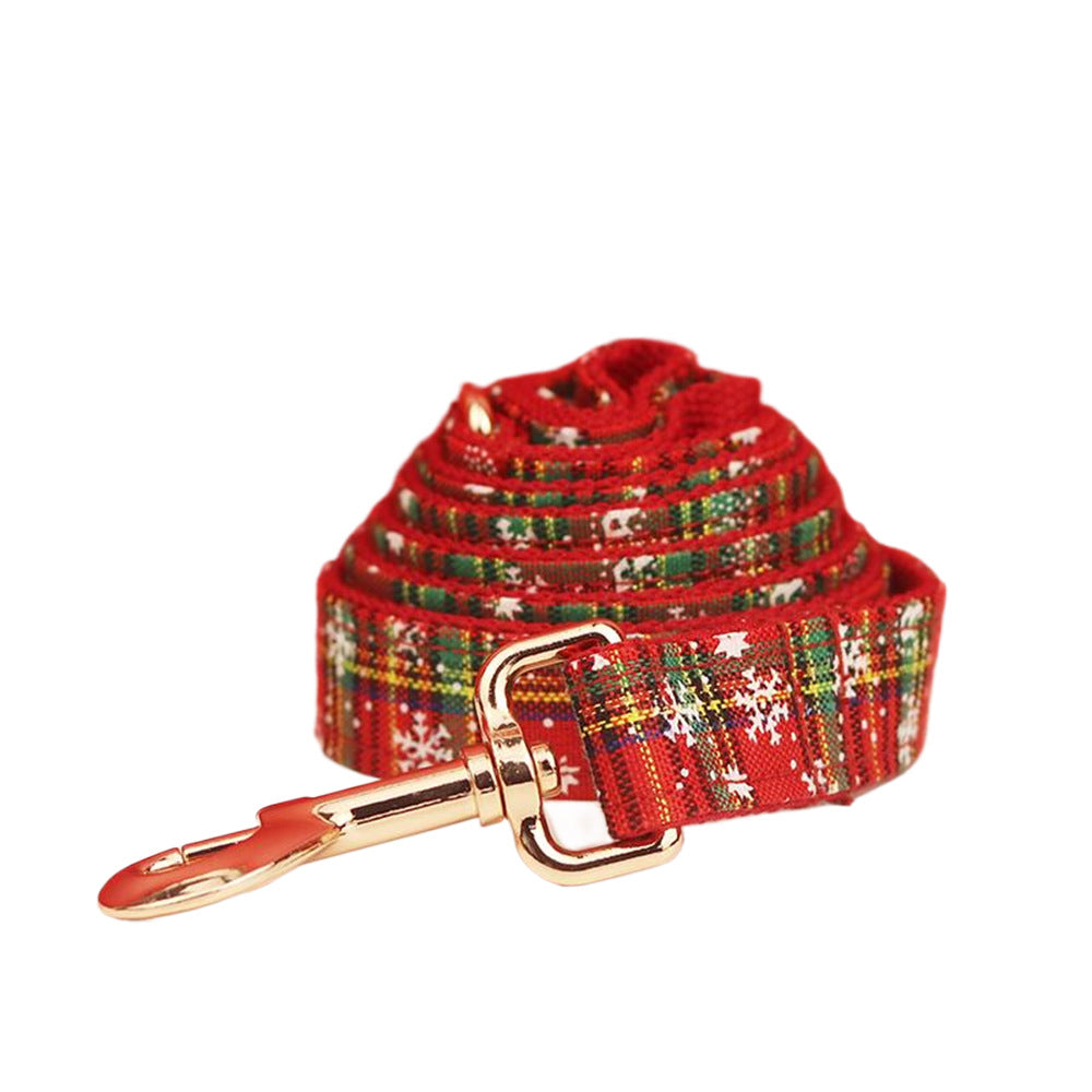 Christmas Pet Collar Leash With Bowknot And Plaid Design
