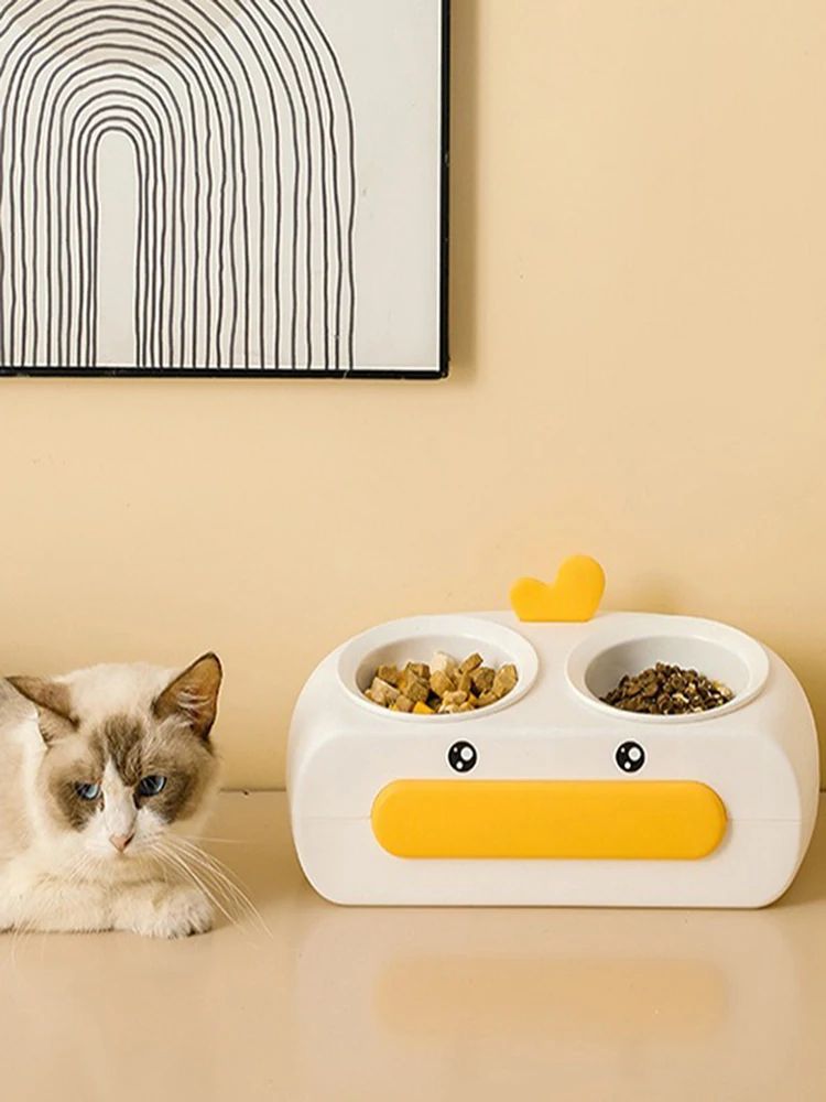 Duck-Shaped Double Pet Food and Water Bowl