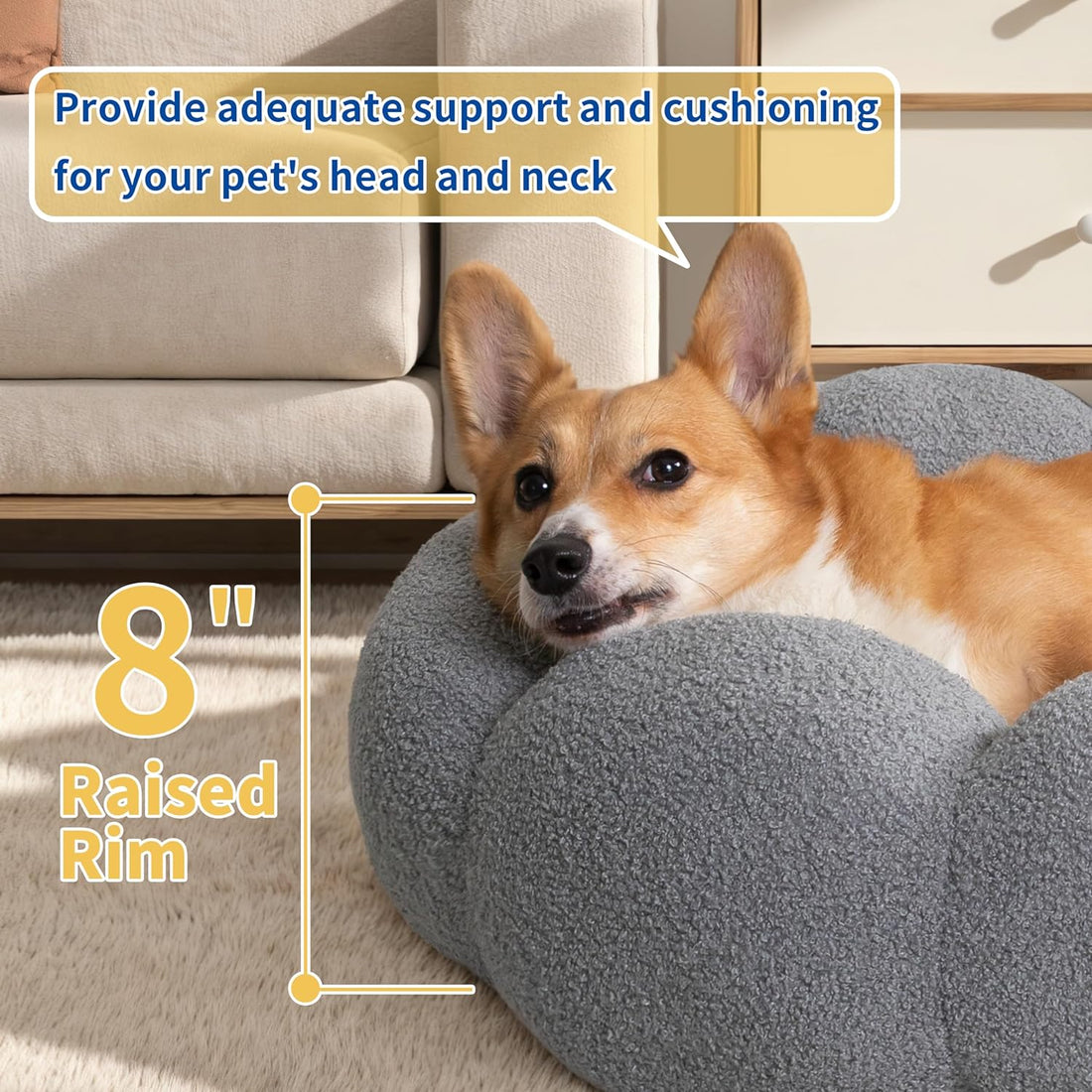 Calming Fluffy Flower Round Pet Bed Non-Slip