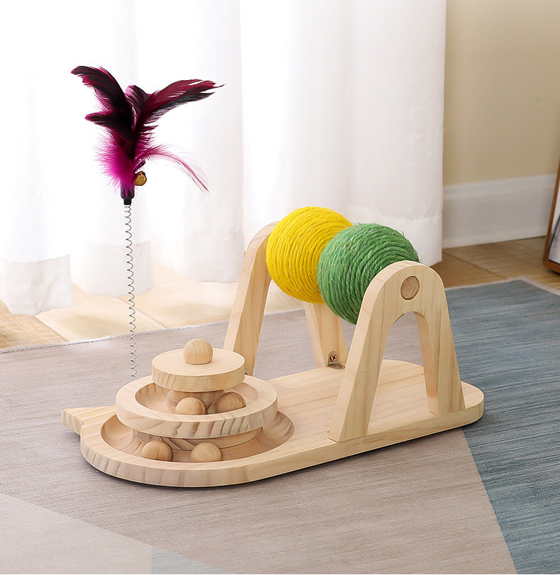 Pet Wooden Turntable Sisal Ball Interactive Toy