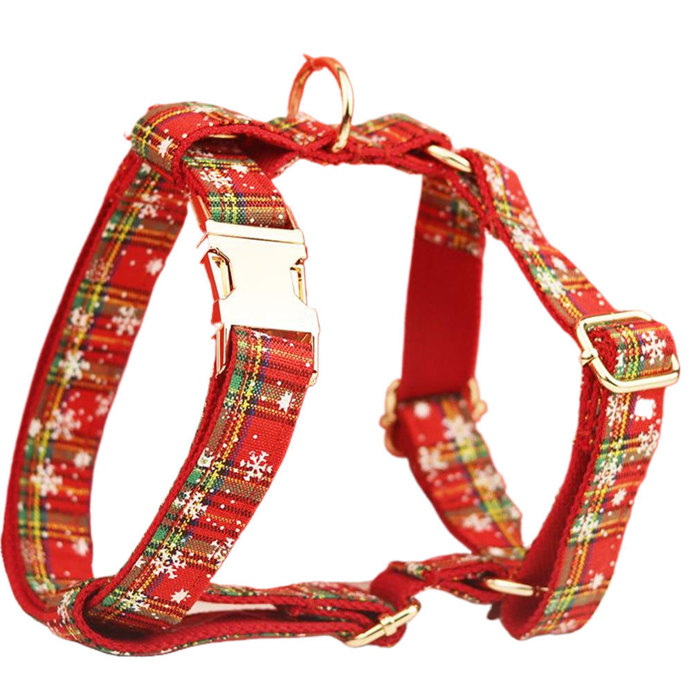 Christmas Pet Collar Leash With Bowknot And Plaid Design