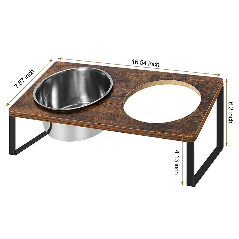 Iron and Wood Pet Feeding Rack With Bowl Holder