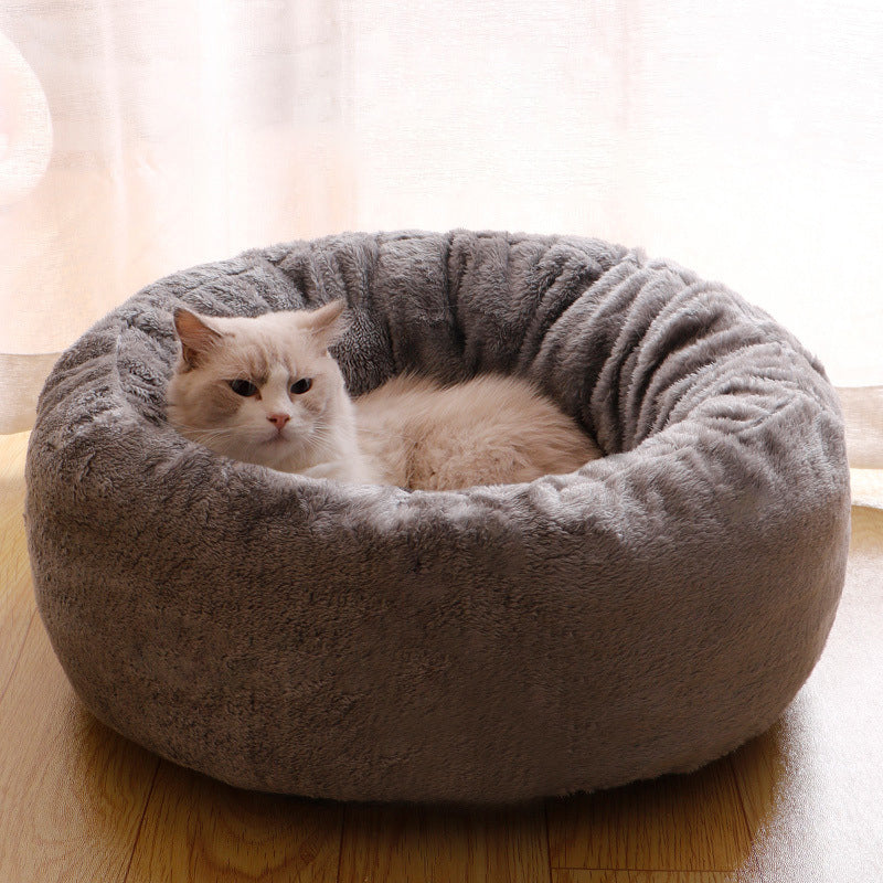 Plush Round Pet Bed Soft Donut Cushion Mat