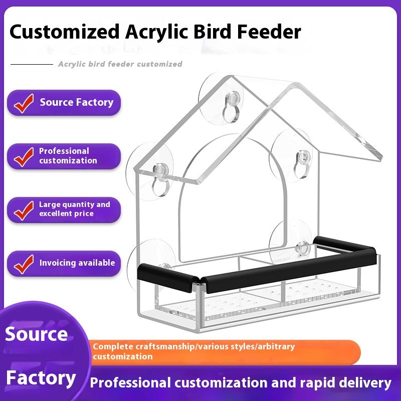 Pet Acrylic Transparent Wall-Mounted Bird Feeder Cage